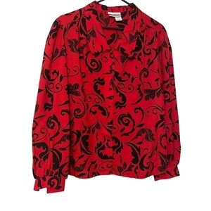 Floral Vintage 80s‎ Judy Bond  Red & Black Blouse, size 16 petite